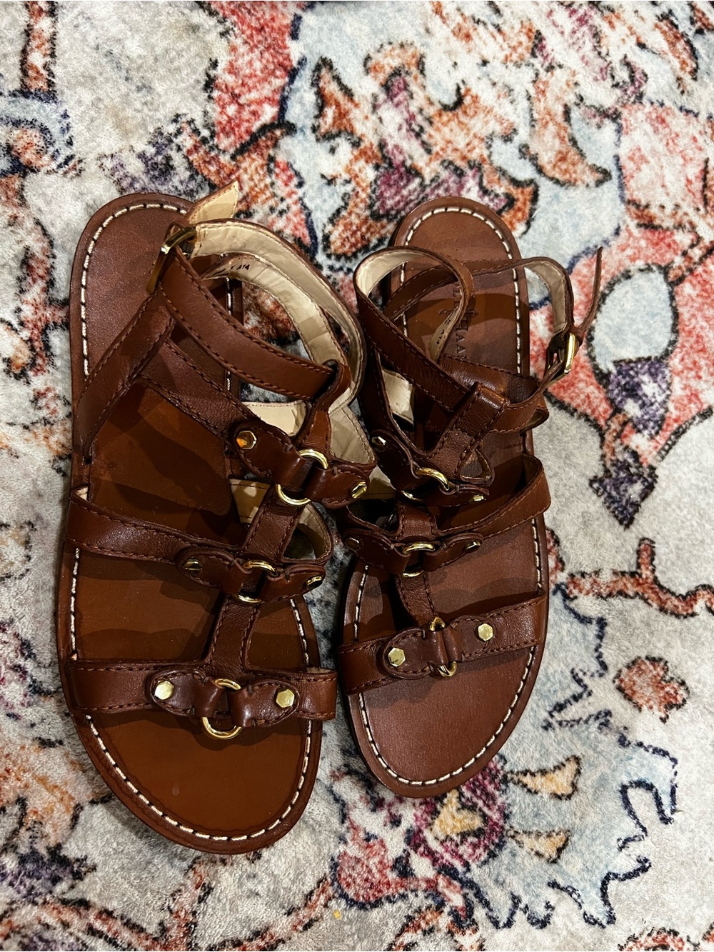 Cole Haan Brown Leather Multi-Strap Sandals with Gold Hardware